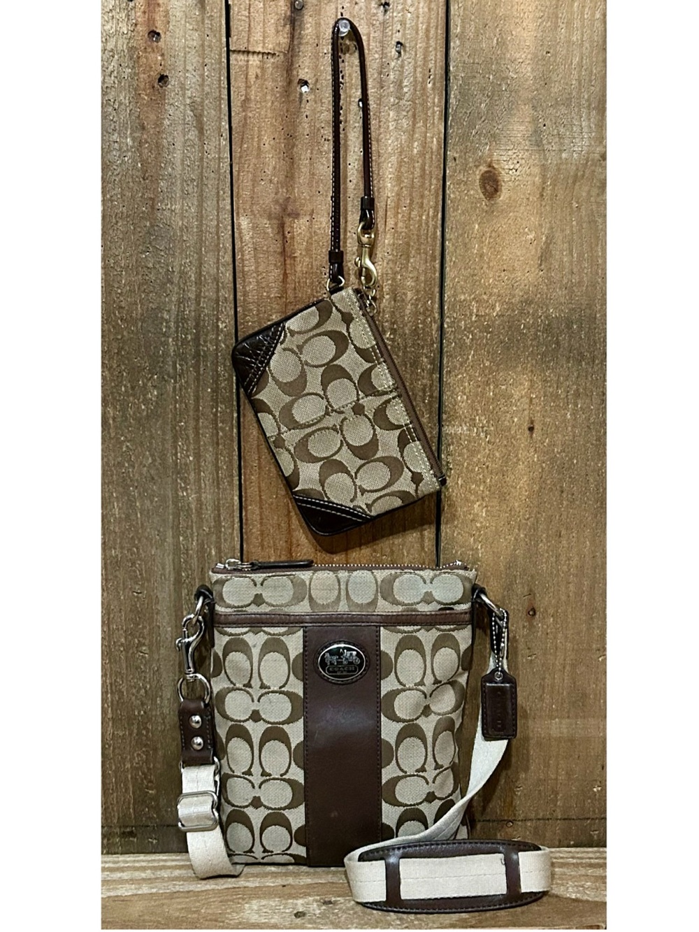 Coach. Sutton Signature Swingpack Crossbody Bag & Signature Monogram Wristlet. - Picture 16 of 16